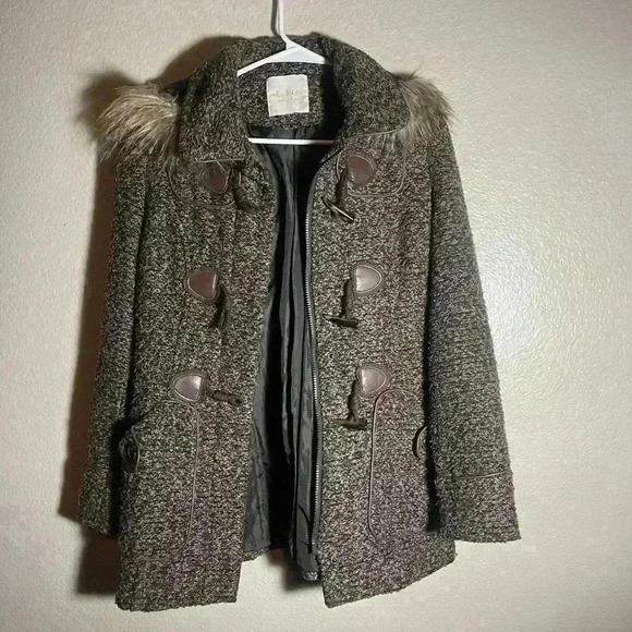 Altar'd State Womens Brown Tweed‎ Toggle Faux Fur Collar Coat Jacket - Picture 4 of 6